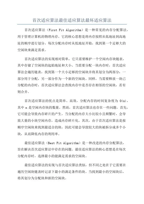 首次适应算法最佳适应算法最坏适应算法