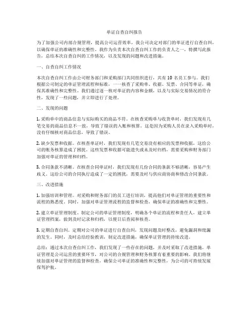 单证自查自纠报告