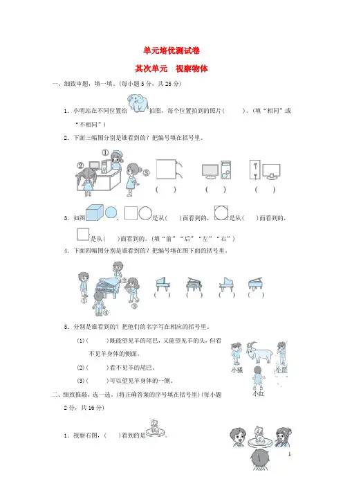 2024三年级数学上册第2单元观察物体测试北师大版