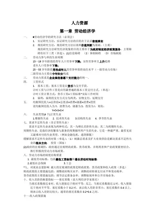 人力资源四级知识点总结(吐血推荐)