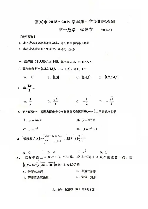 1901嘉兴市高一上期末考_数学(含答案)