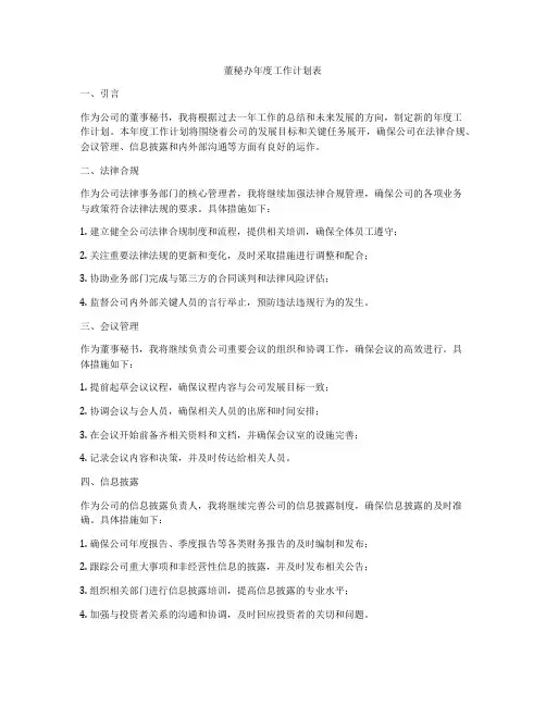 董秘办年度工作计划表