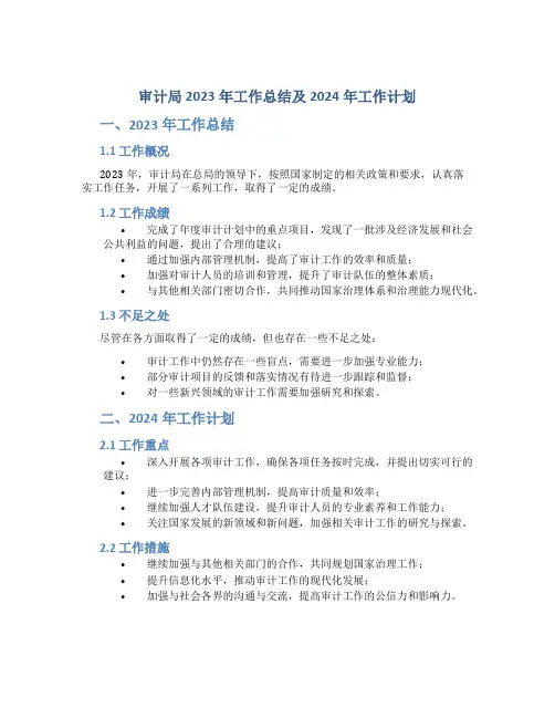 审计局2023年工作总结及2024年工作计划