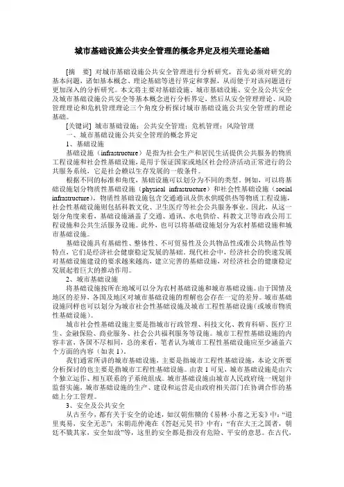 城市基础设施公共安全管理的概念界定及相关理论基础