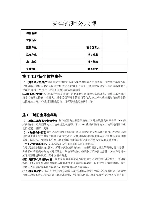 扬尘治理公示牌模板