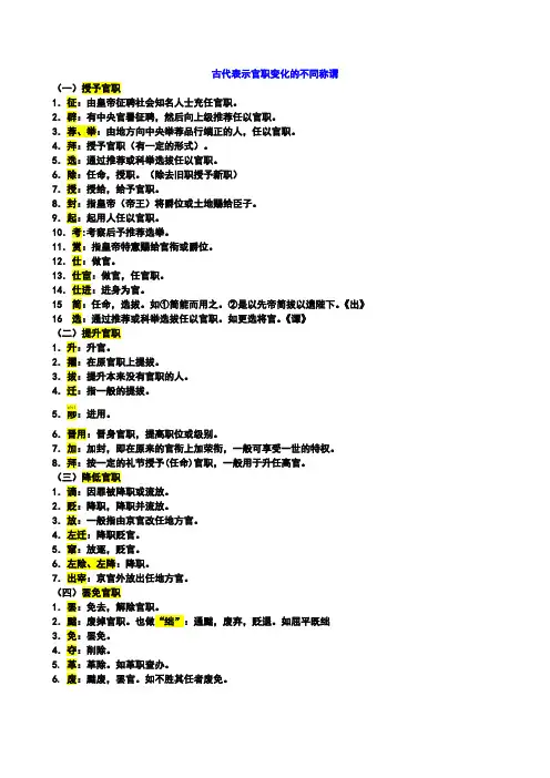古代官职变迁称谓