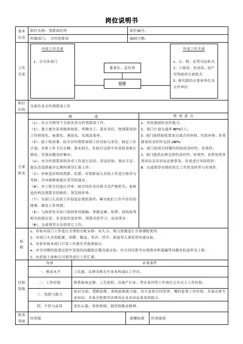 岗位说明书(合约预算部)