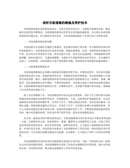 浅析市政道路的维修及养护技术