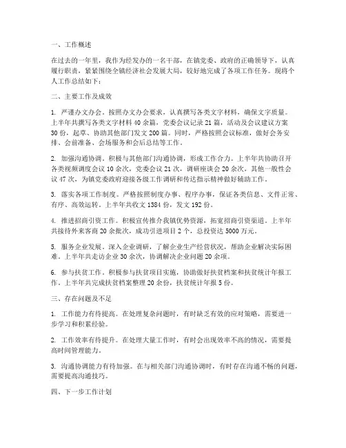 经发办干部个人工作总结