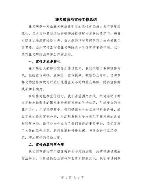 狂犬病防治宣传工作总结
