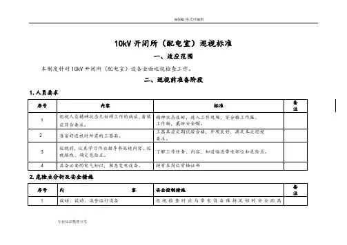 10kV开闭所(配电室)巡视标准