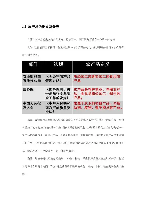 1.1农产品定义及其分类