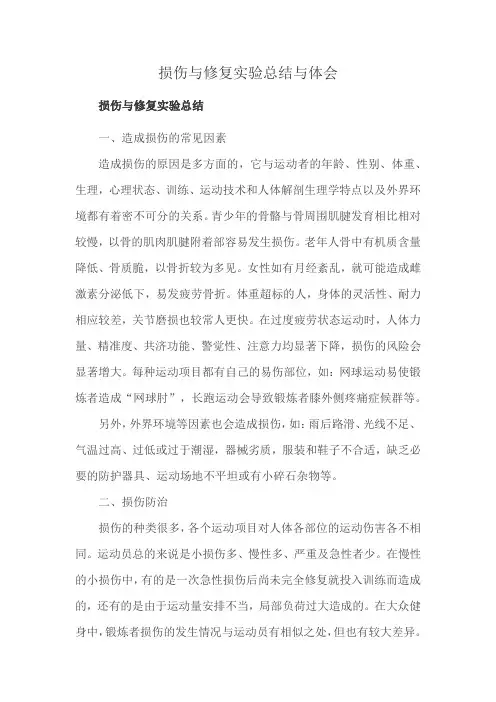 损伤与修复实验总结与体会