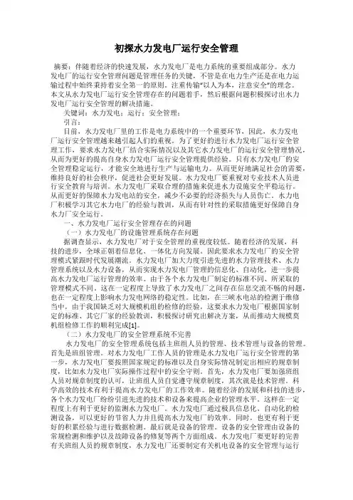 初探水力发电厂运行安全管理