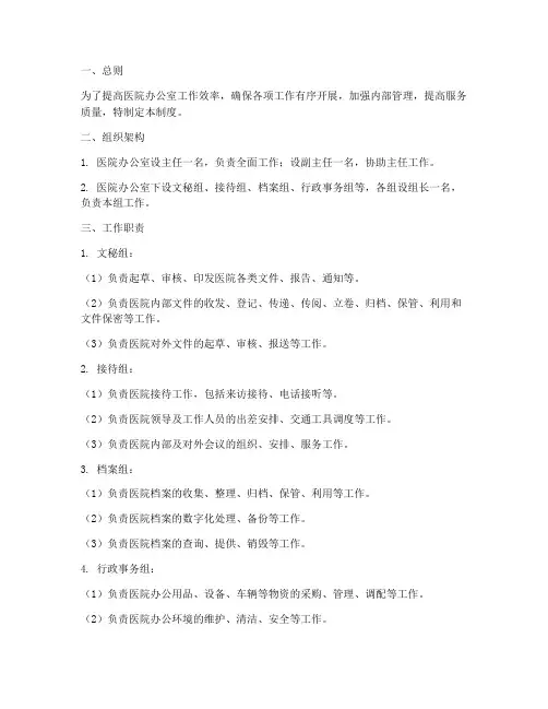 医院办公室标准化管理制度