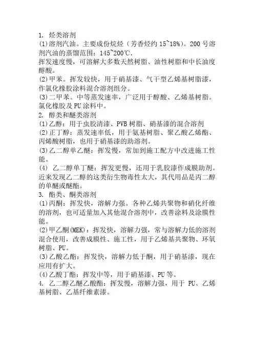 涂料工业常用溶剂