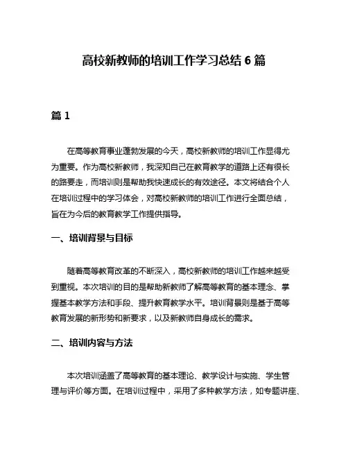 高校新教师的培训工作学习总结6篇
