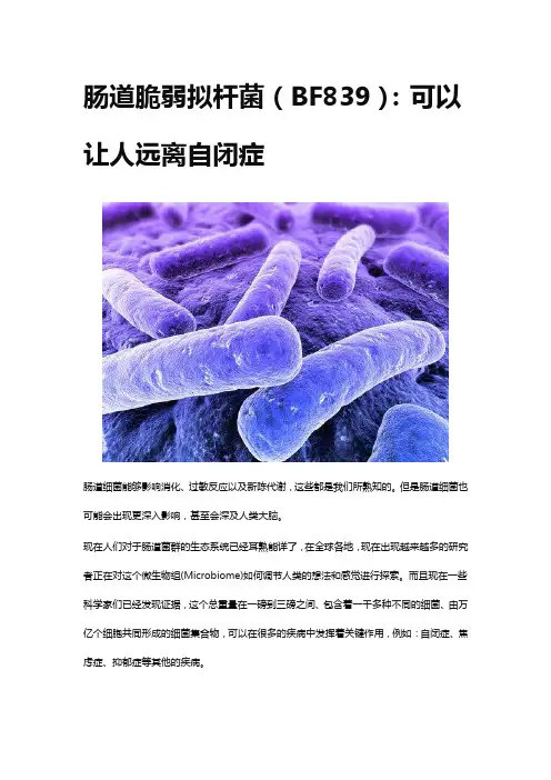 肠道脆弱拟杆菌BF839让你远离自闭症