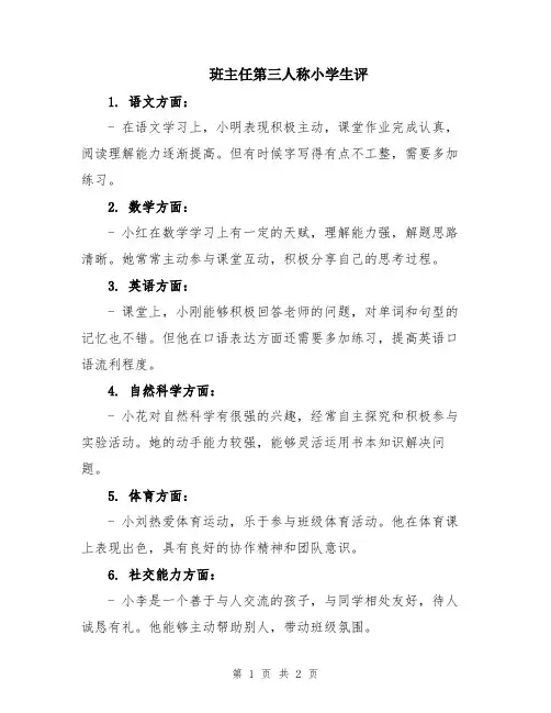 班主任第三人称小学生评