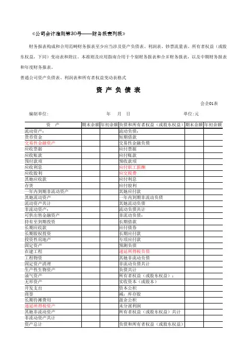 2021年全套报表模板版本