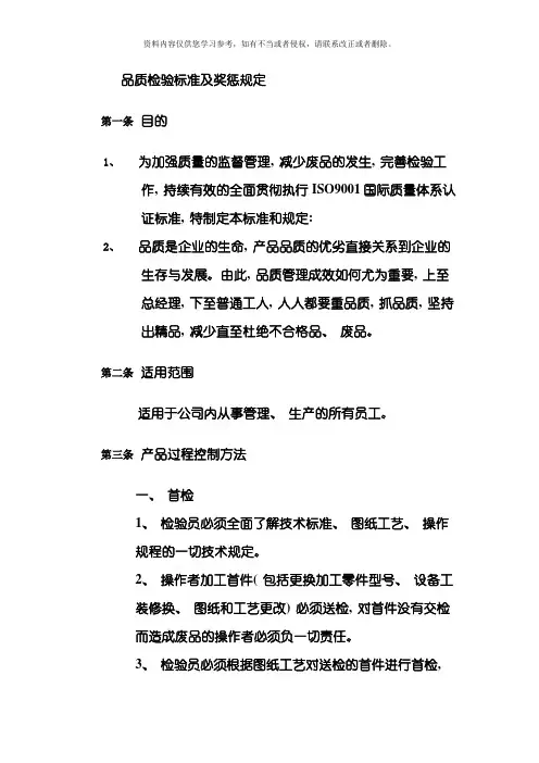 品质检验标准模板