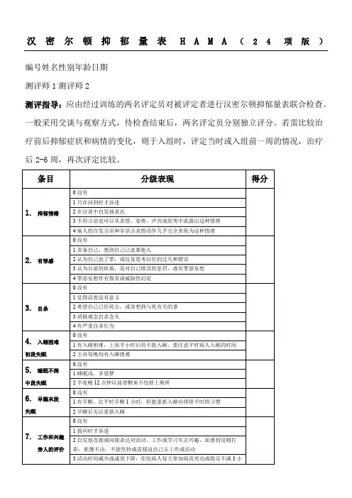 05汉密尔顿抑郁量表HAMD(24项打印版)