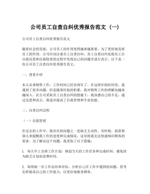 公司员工自查自纠优秀报告范文 (一)