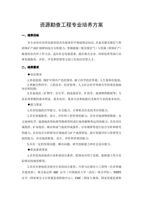 资源勘查工程专业培养方案