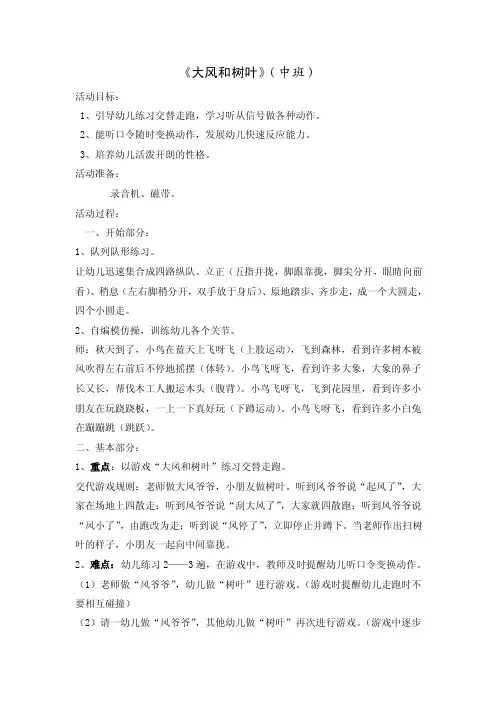 《大风和树叶》（中班）