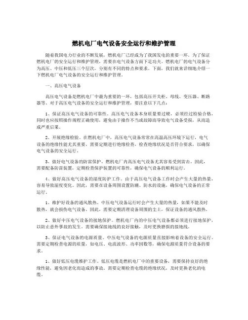 燃机电厂电气设备安全运行和维护管理