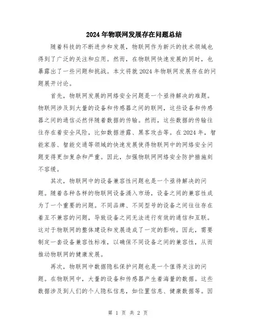 2024年物联网发展存在问题总结