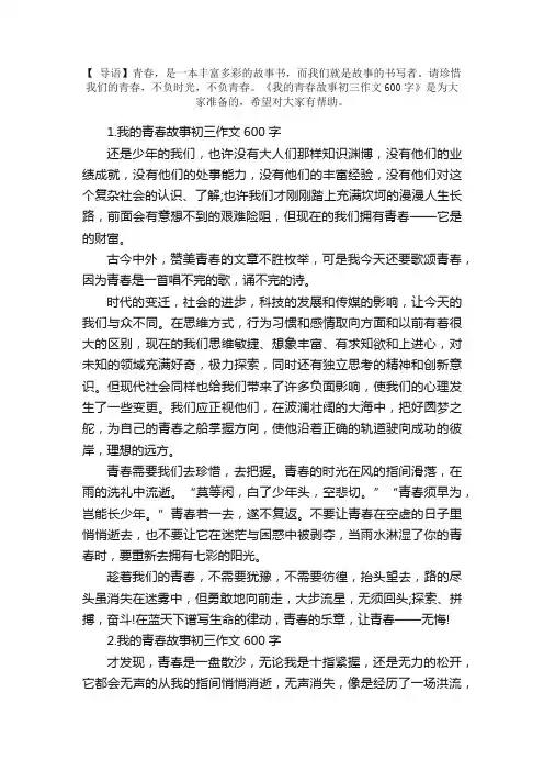 我的青春故事初三作文600字5篇
