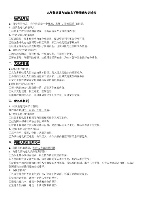 基础知识提纲 部编版道德与法治九年级下册