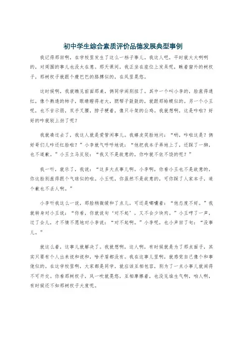 初中学生综合素质评价品德发展典型事例