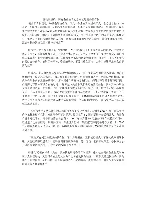 五粮液唐桥：国有企业改革的方向就是混合所有制!