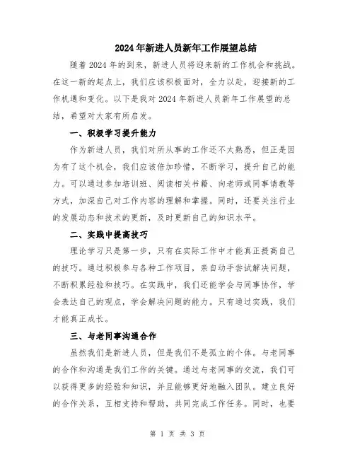 2024年新进人员新年工作展望总结
