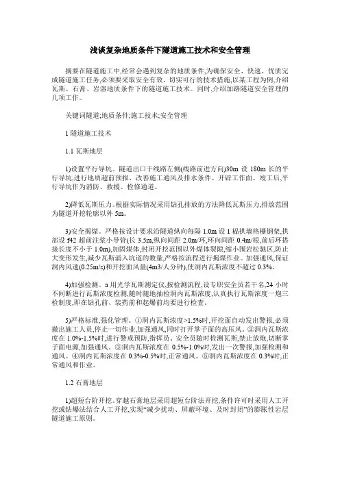 浅谈复杂地质条件下隧道施工技术和安全管理