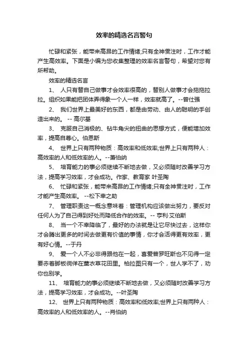 效率的精选名言警句