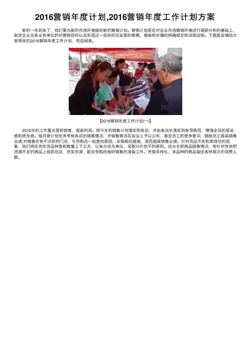 2016营销年度计划,2016营销年度工作计划方案