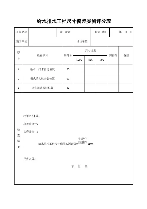给水排水工程尺寸偏差实测评分表+总结(标准版)