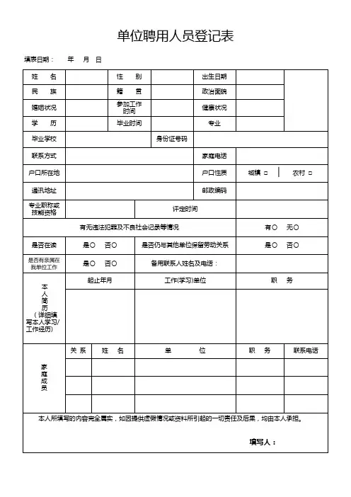 单位聘用人员登记表7261