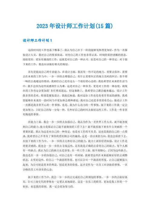 2023年设计师工作计划(15篇)