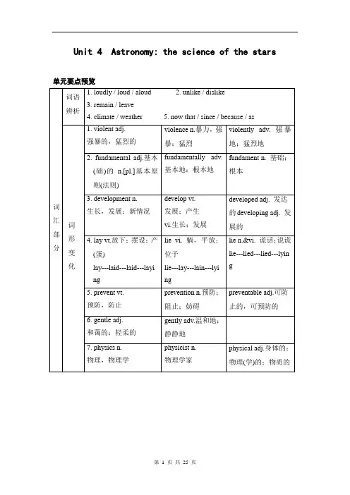 (完整版)人教版高中英语必修三unit4知识点汇总及练习