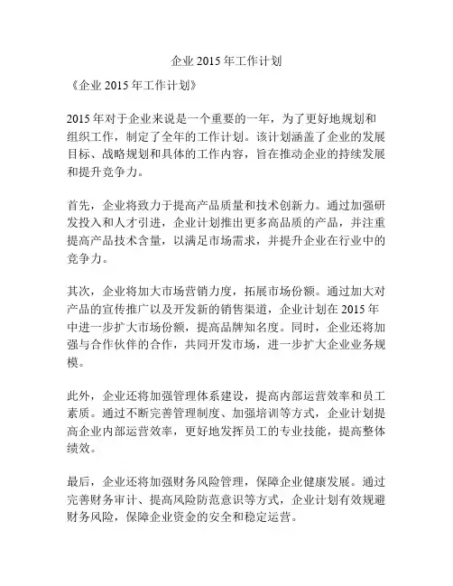 企业2015年工作计划