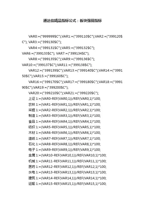 通达信精品指标公式：板块强弱指标