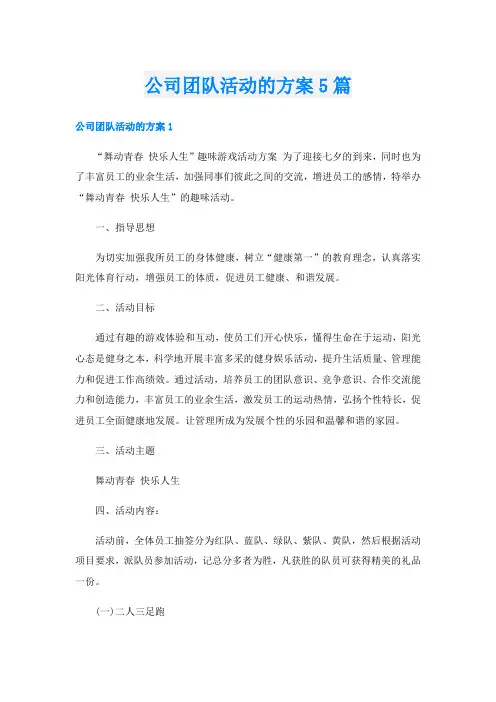 公司团队活动的方案5篇