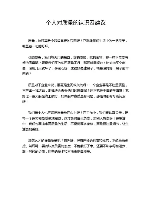 个人对质量的认识及建议