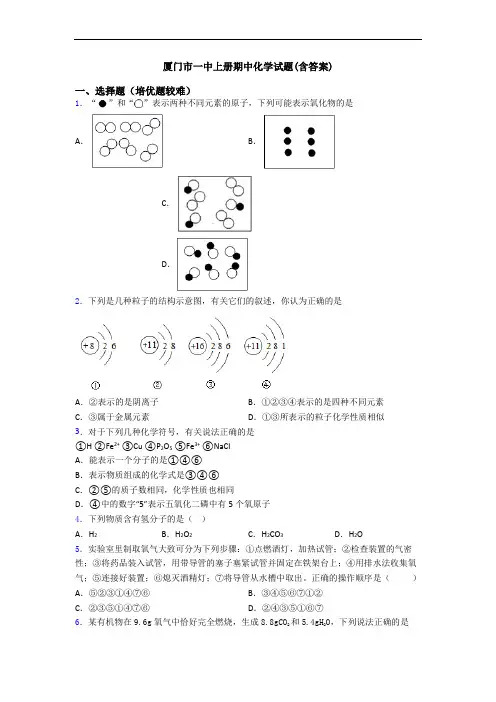 厦门市一中上册期中化学试题(含答案)