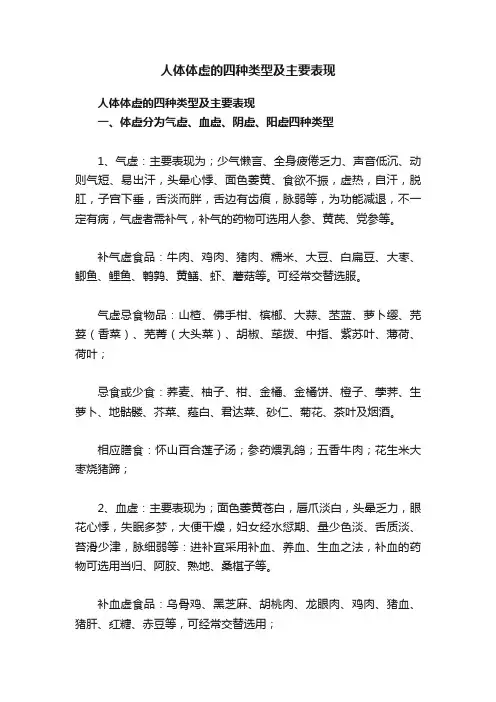 人体体虚的四种类型及主要表现