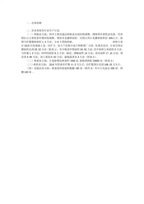 2016年农业生产计划